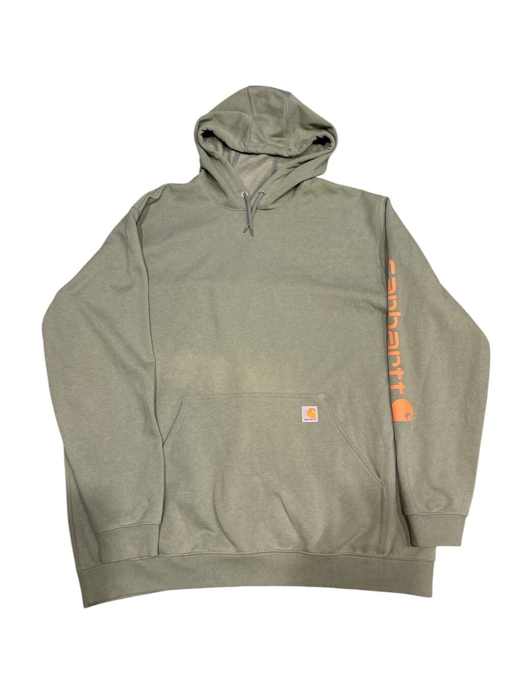Carhartt men’s hoodie size 3XL tall. Green with orange lettering on sleeve.